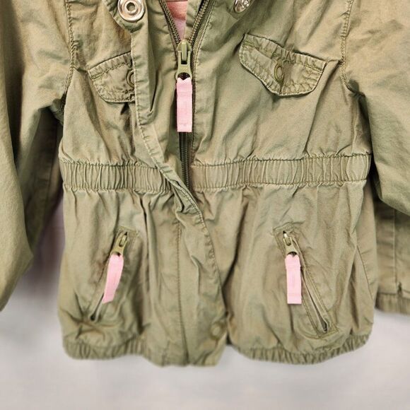 Old Navy Girls Toddler Zip Up Jacket 3T Green Pink Pockets Snaps - Picture 7 of 9